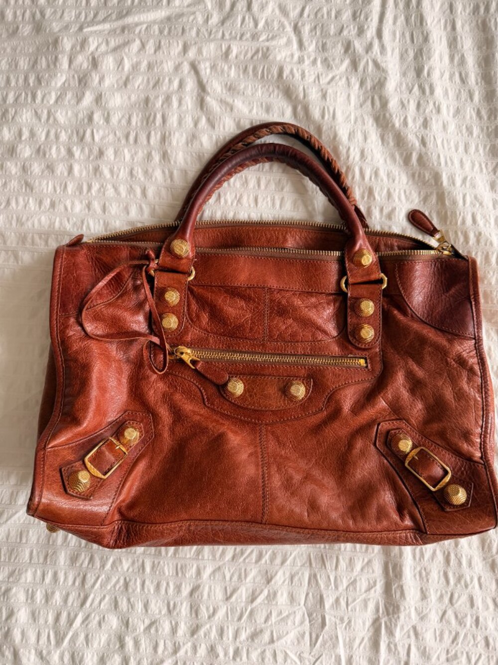BALENCIAGA Vintage light brown leather city bag WORK style gold hardware 2000's